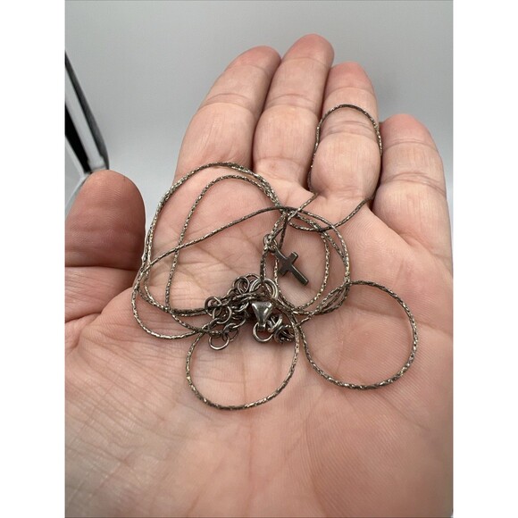 Vintage Sterling Silver Cross Pendant Necklace Double Strand Dyadema Italy - Picture 8 of 11